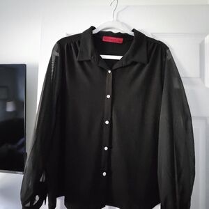 Black Sheer Button-Up Blouse